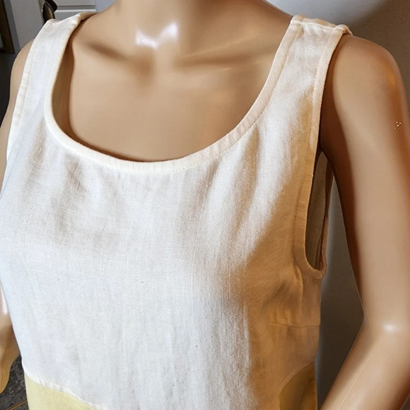 100% Linen Maxi Dress Modern Element Cream Yellow Blue Colorblock Small Petite. - Picture 10 of 16